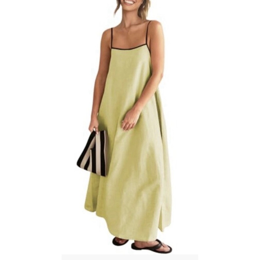 Shy Velvet Women's Linen Maxi Dress Contrast Spaghetti Strap Sz XS Bohemian NWT